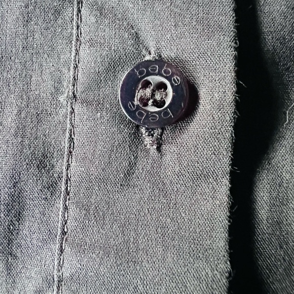 2000s BEBE Black Cotton Ruffled Puff Sleeve Blouse Medium Vintage Y2K Victorian - Picture 6 of 7